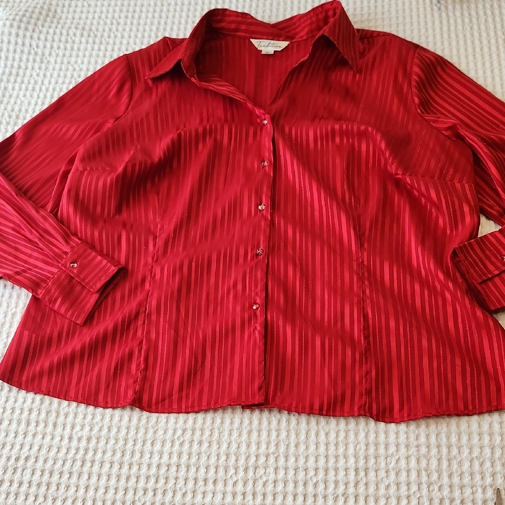 Tradition Red Stripe Button-Down Blouse Sz 24W